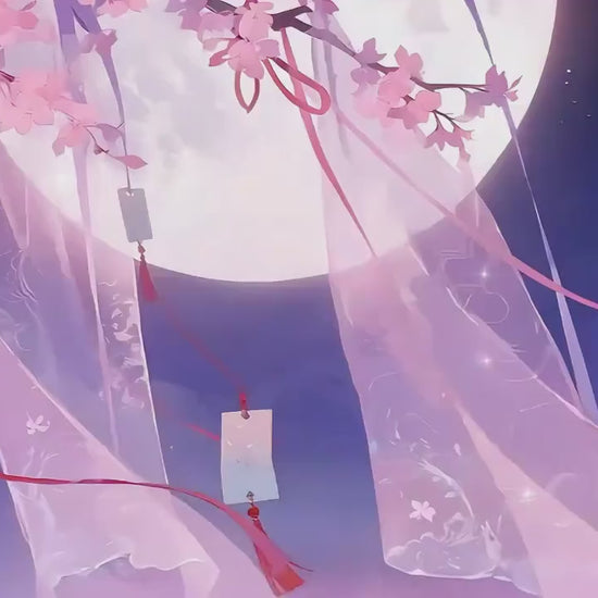 Ethereal Sakura Moon Dream – Animated VTuber Background Set | 1440p QHD Loop Videos | Anime / Celestial / Serene