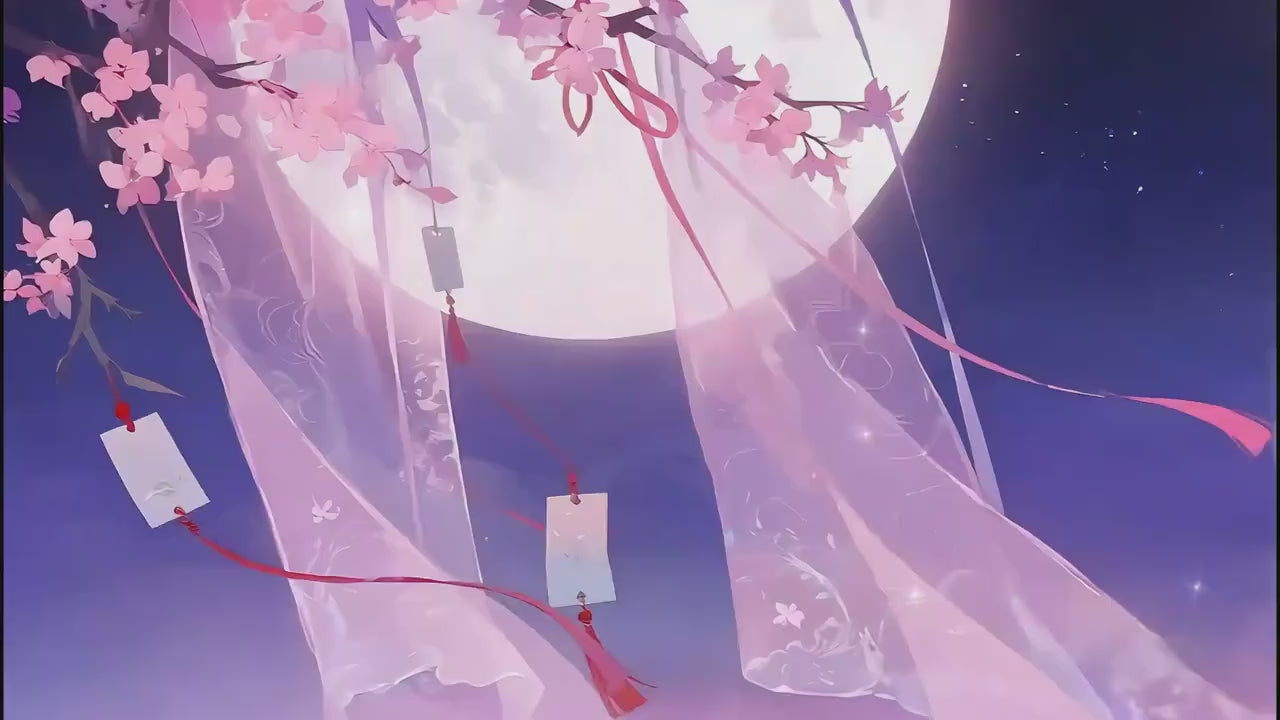 Ethereal Sakura Moon Dream – Animated VTuber Background Set | 1440p QHD Loop Videos | Anime / Celestial / Serene