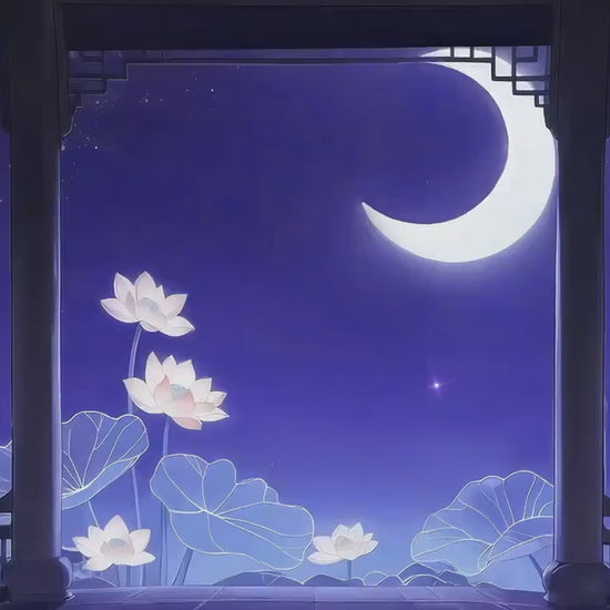 Moonlit Lotus Pavilion – Animated VTuber Background Set | 1440p QHD Loop Videos | Serene / Fantasy / Anime